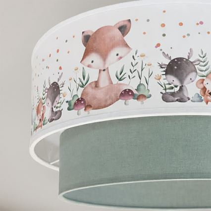 Brilagi - LED vaikiškas prigludęs lubų šviestuvas BOBO 1xE27/60W/230V skersmuo 40 cm balta/žalia/gyvūnėliai