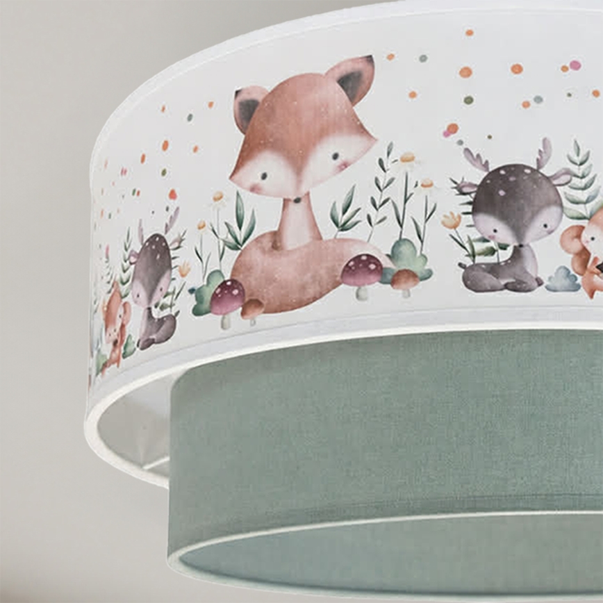 Brilagi - LED vaikiškas prigludęs lubų šviestuvas BOBO 1xE27/60W/230V skersmuo 40 cm balta/žalia/gyvūnėliai