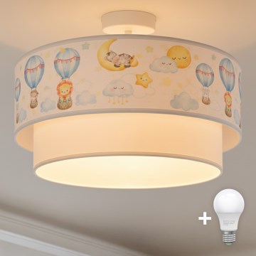 Brilagi - LED vaikiškas paviršinis lubų šviestuvas BOBO 1xE27/60W/230V skersmuo 40 cm baltas/kreminis/su gyvūnėliais