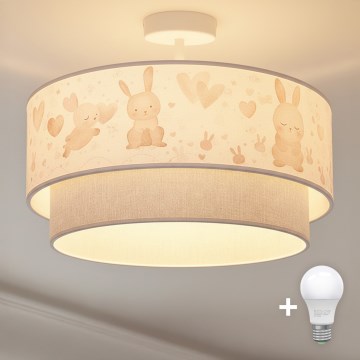 Brilagi - LED vaikiškas paviršinis šviestuvas BOBO 1xE27/60W/230V, skersmuo 40 cm, kreminė/pilka/su zuikučiais