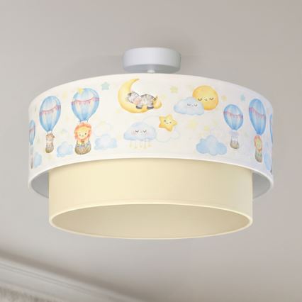 Brilagi - LED vaikiškas lubinis šviestuvas BOBO 1xE27/10W/230V, skersmuo 40 cm, balta/smėlinė/su gyvūnėlių motyvais