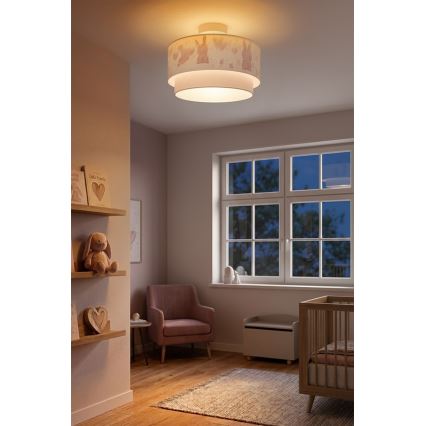 Brilagi - LED vaikiškas paviršinis šviestuvas BOBO 1xE27/60W/230V, skersmuo 40 cm, kreminė/pilka/su zuikučiais