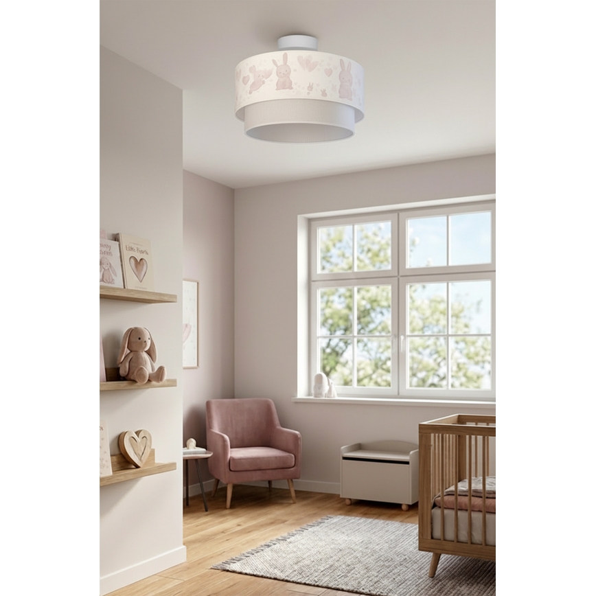Brilagi - LED vaikiškas paviršinis šviestuvas BOBO 1xE27/60W/230V, skersmuo 40 cm, kreminė/pilka/su zuikučiais