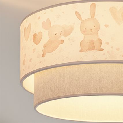 Brilagi - LED vaikiškas paviršinis šviestuvas BOBO 1xE27/60W/230V, skersmuo 40 cm, kreminė/pilka/su zuikučiais