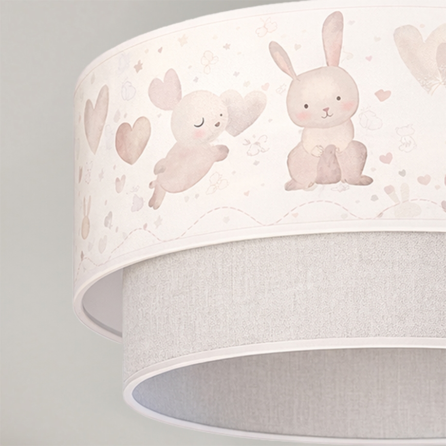 Brilagi - LED vaikiškas paviršinis šviestuvas BOBO 1xE27/60W/230V, skersmuo 40 cm, kreminė/pilka/su zuikučiais
