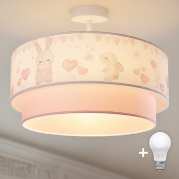 Brilagi - LED vaikiškas prigludęs lubinis šviestuvas BOBO 1xE27/60W/230V skersmuo 40 cm kreminė/rožinė/triušiukai