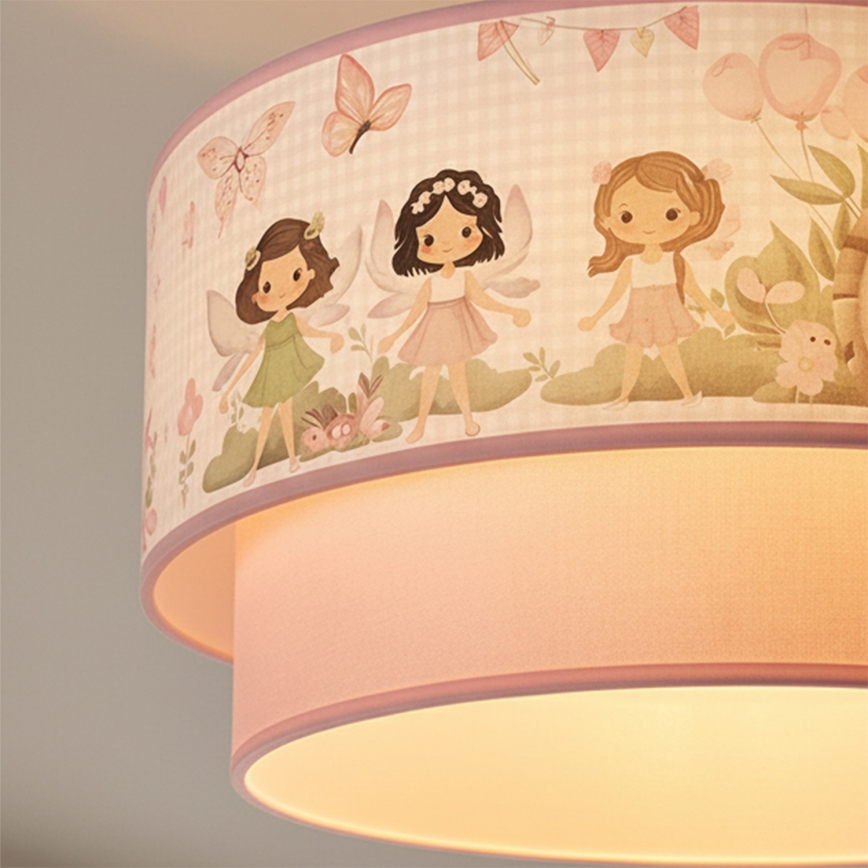 Brilagi - LED vaikiškas prigludęs lubinis šviestuvas BOBO 1xE27/60W/230V, skersmuo 40 cm, rožinė / fėjos