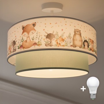 Brilagi - LED vaikiškas prigludęs lubų šviestuvas BOBO 1xE27/60W/230V skersmuo 40 cm balta/žalia/gyvūnėliai