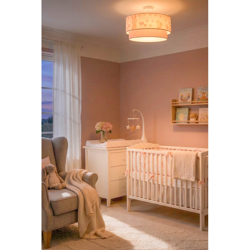 Brilagi - LED vaikiškas prigludęs lubinis šviestuvas BOBO 1xE27/60W/230V skersmuo 40 cm kreminė/rožinė/triušiukai