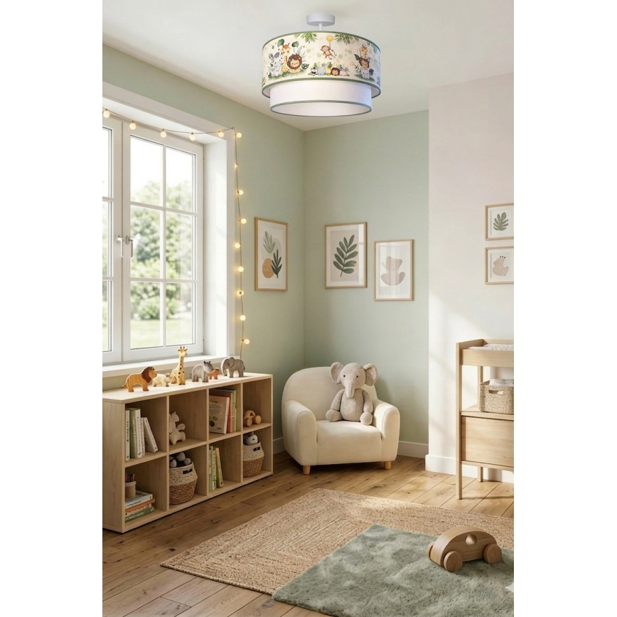 Brilagi - LED vaikų paviršinis šviestuvas BOBO 1xE27/60W/230V Ø 40 cm kreminė/žalia/džiunglės