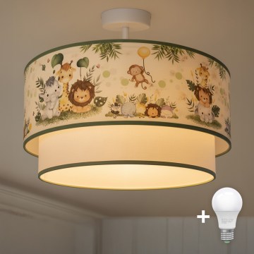Brilagi - LED vaikų paviršinis šviestuvas BOBO 1xE27/60W/230V Ø 40 cm kreminė/žalia/džiunglės