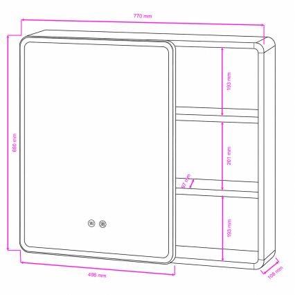 BRILAGI - LED veidrodinė vonios spintelė su apšvietimu NOTO SINGLE 77x65 cm