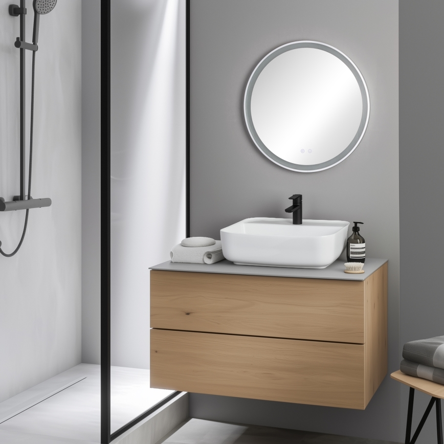 Brilagi - LED reguliuojamas vonios šildomas veidrodis su apšvietimu ALU PRO LED/18W/230V Ø 60 cm 3000/4000/6500K IP44 matinis chromas CRI 90