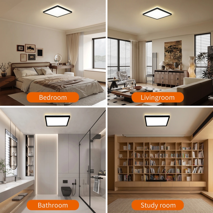 Brilagi - LED lubinis vonios šviestuvas ULTRA SLIM LED/18W/230V 30x30 cm juoda IP54