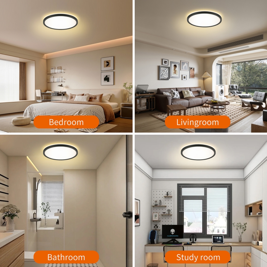 Brilagi - LED lubinis vonios šviestuvas ULTRA SLIM LED/18W/230V diametras 30 cm juoda IP54