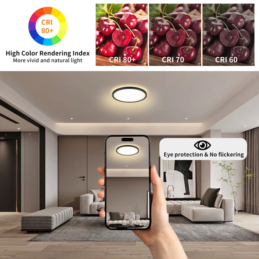 Brilagi - LED lubinis vonios šviestuvas ULTRA SLIM LED/18W/230V diametras 30 cm juoda IP54