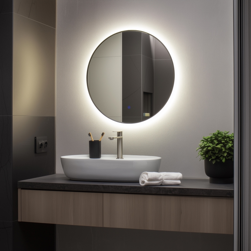Brilagi - LED vonios veidrodis VENA BLACK LED/19W/230V Ø 60 cm IP44 CRI 90 dimeriuojamas + CCT