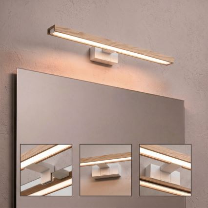 Brilagi - LED vonios veidrodžio apšvietimas 3 viename WOODY MIRROR LED/12W/230V 60 cm IP44 balta/ąžuolas