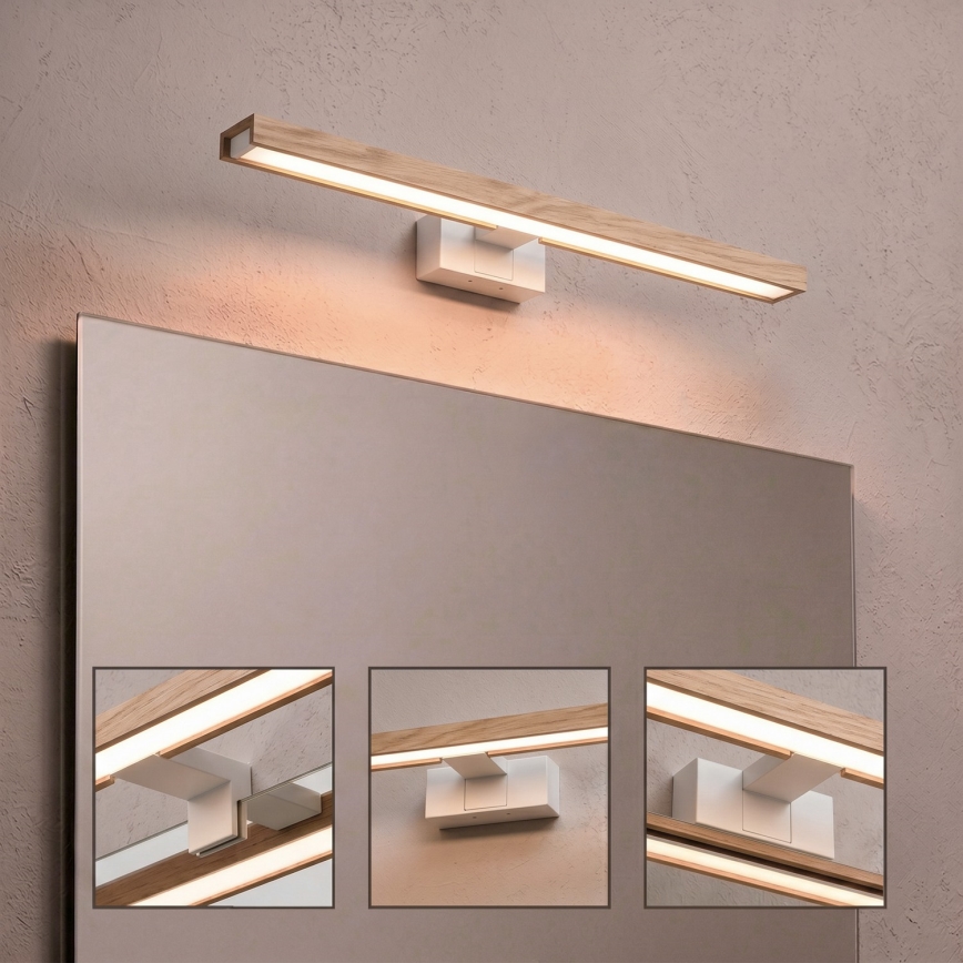 Brilagi - LED vonios veidrodžio apšvietimas 3 viename WOODY MIRROR LED/12W/230V 60 cm IP44 balta/ąžuolas
