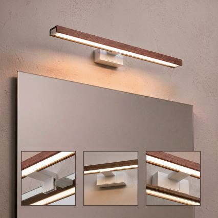Brilagi - WOODY MIRROR 3in1 LED vonios veidrodžio apšvietimas LED/12W/230V 60 cm IP44 balta/ąžuolas vyšnia