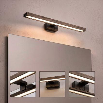 Brilagi - LED vonios veidrodžio apšvietimas 3 viename WOODY MIRROR LED/12W/230V IP44 juoda/ąžuolas riešutas