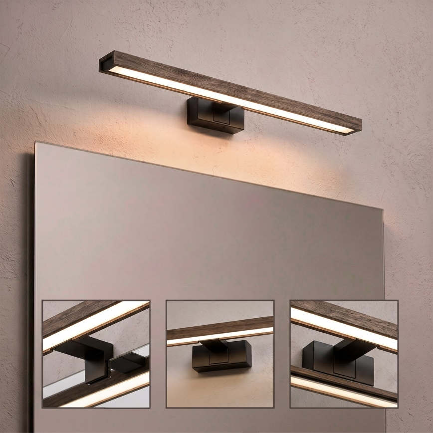 Brilagi - LED vonios veidrodžio apšvietimas 3 viename WOODY MIRROR LED/12W/230V IP44 juoda/ąžuolas riešutas