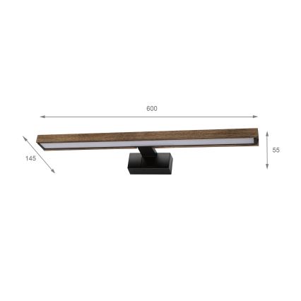 Brilagi - LED vonios veidrodžio apšvietimas 3 viename WOODY MIRROR LED/12W/230V IP44 juoda/ąžuolas riešutas
