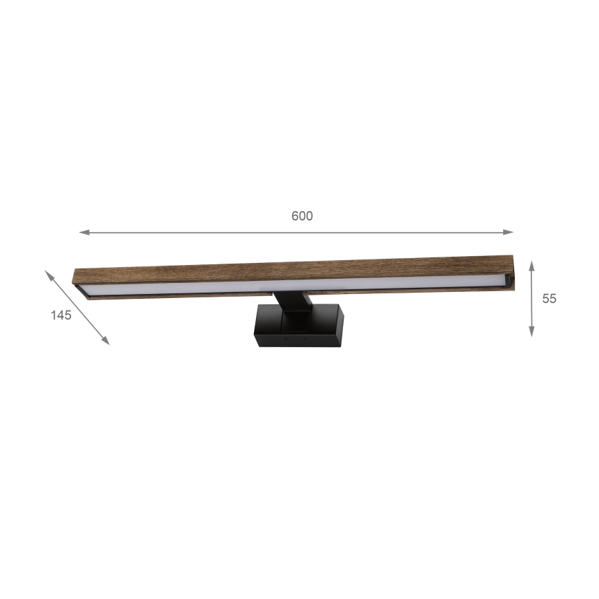 Brilagi - LED vonios veidrodžio apšvietimas 3 viename WOODY MIRROR LED/12W/230V IP44 juoda/ąžuolas riešutas