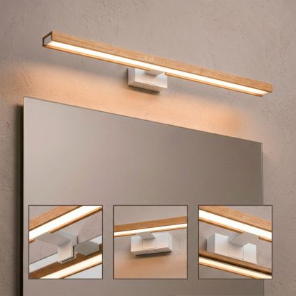 Brilagi - LED vonios veidrodžio apšvietimas 3 viename WOODY MIRROR LED/15W/230V 80 cm IP44 balta/ąžuolas