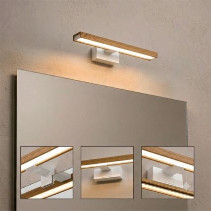 Brilagi - LED vonios veidrodžio apšvietimas 3 viename WOODY MIRROR LED/8W/230V 40 cm IP44 balta/ąžuolas