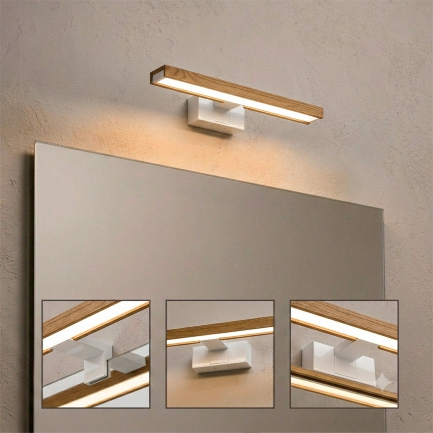 Brilagi - LED vonios veidrodžio apšvietimas 3 viename WOODY MIRROR LED/8W/230V 40 cm IP44 balta/ąžuolas