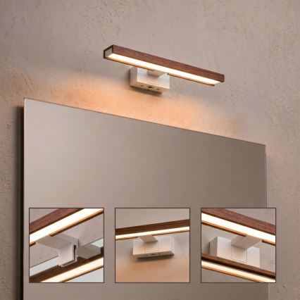 Brilagi - LED vonios veidrodžio apšvietimas 3 viename WOODY MIRROR LED/8W/230V 40 cm IP44 balta/ąžuolas vyšnia