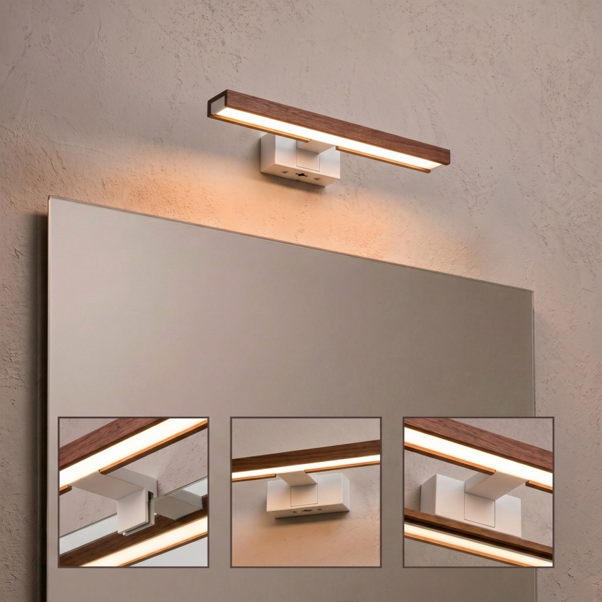 Brilagi - LED vonios veidrodžio apšvietimas 3 viename WOODY MIRROR LED/8W/230V 40 cm IP44 balta/ąžuolas vyšnia