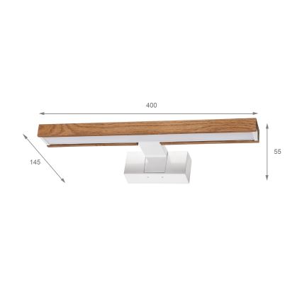 Brilagi - LED vonios veidrodžio apšvietimas 3 viename WOODY MIRROR LED/8W/230V 40 cm IP44 balta/ąžuolas vyšnia