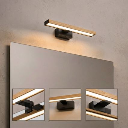Brilagi - LED vonios veidrodžio apšvietimas 3in1 WOODY MIRROR LED/8W/230V IP44 juoda/ąžuolas