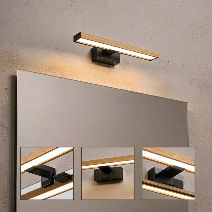 Brilagi - LED vonios veidrodžio apšvietimas 3in1 WOODY MIRROR LED/8W/230V IP44 juoda/ąžuolas