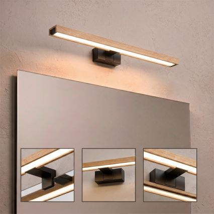Brilagi - LED vonios veidrodžio apšvietimas 3 viename WOODY MIRROR LED/12W/230V 60 cm IP44 juoda/ąžuolas