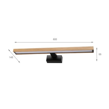 Brilagi - LED vonios veidrodžio apšvietimas 3 viename WOODY MIRROR LED/12W/230V 60 cm IP44 juoda/ąžuolas