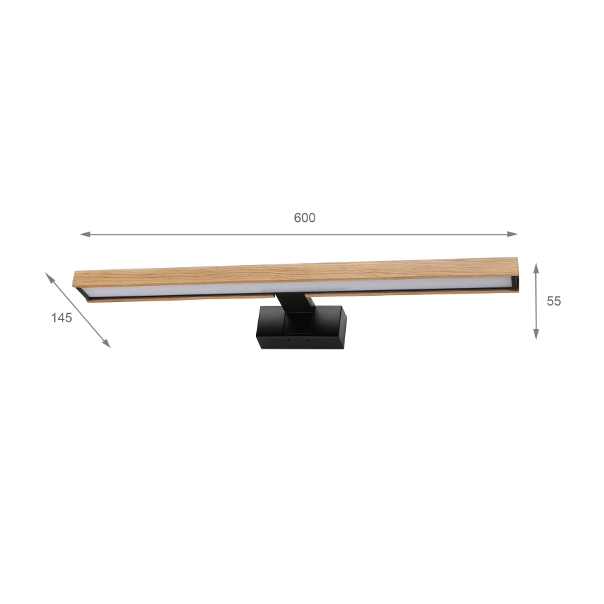 Brilagi - LED vonios veidrodžio apšvietimas 3 viename WOODY MIRROR LED/12W/230V 60 cm IP44 juoda/ąžuolas