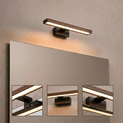 Brilagi - LED vonios veidrodžio apšvietimas 3 viename WOODY MIRROR LED/8W/230V 40 cm IP44 juoda/ąžuolas–riešutas