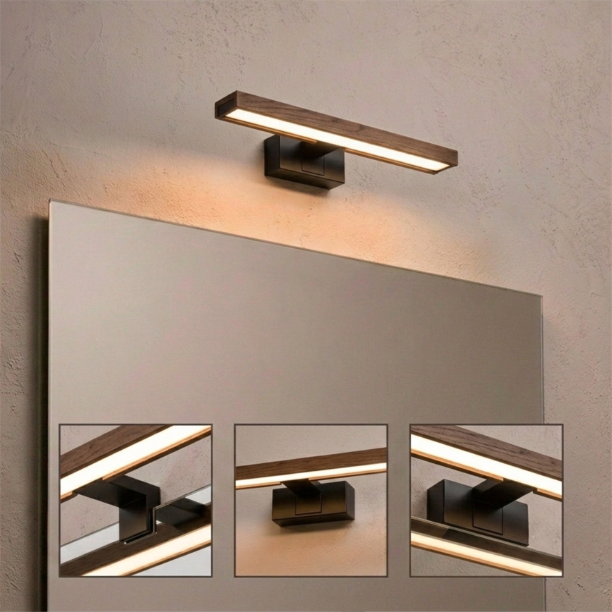 Brilagi - LED vonios veidrodžio apšvietimas 3 viename WOODY MIRROR LED/8W/230V 40 cm IP44 juoda/ąžuolas–riešutas