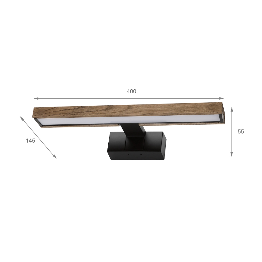 Brilagi - LED vonios veidrodžio apšvietimas 3 viename WOODY MIRROR LED/8W/230V 40 cm IP44 juoda/ąžuolas–riešutas