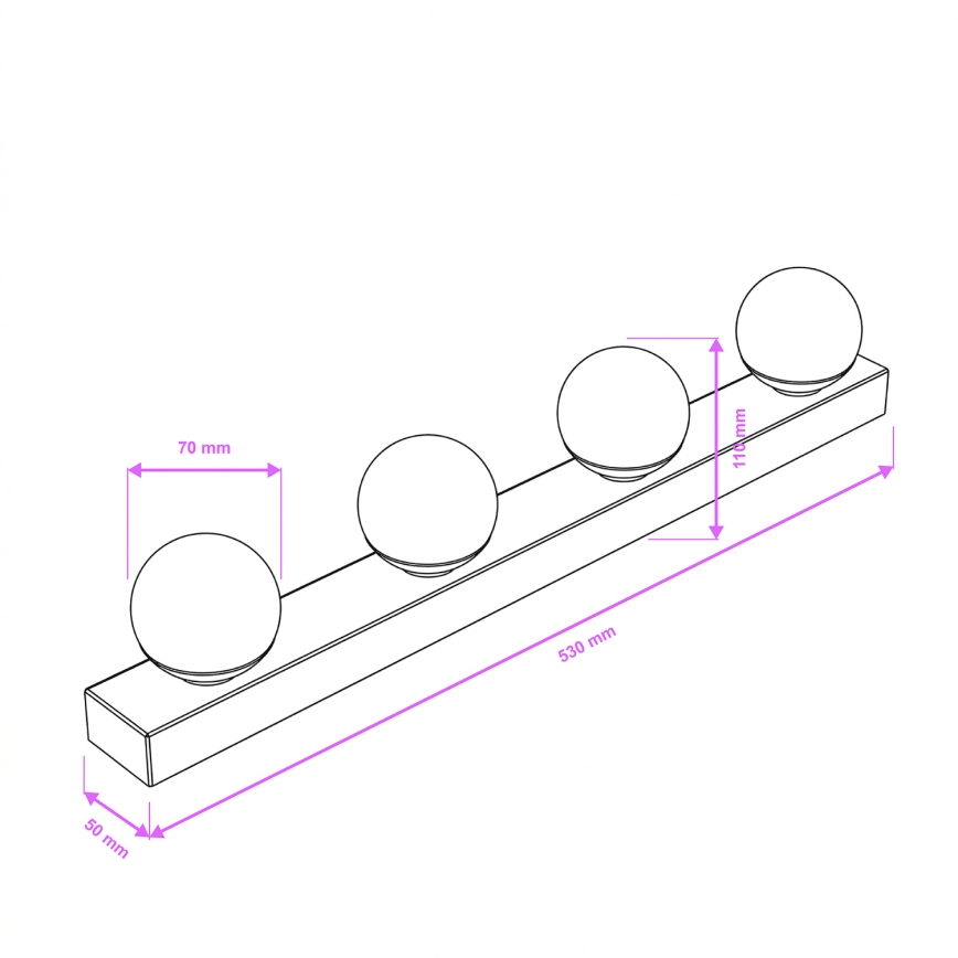 Brilagi - LED vonios veidrodžio apšvietimas HOLLYWOOD 4xLED/3W/230V 53 cm IP44 juoda
