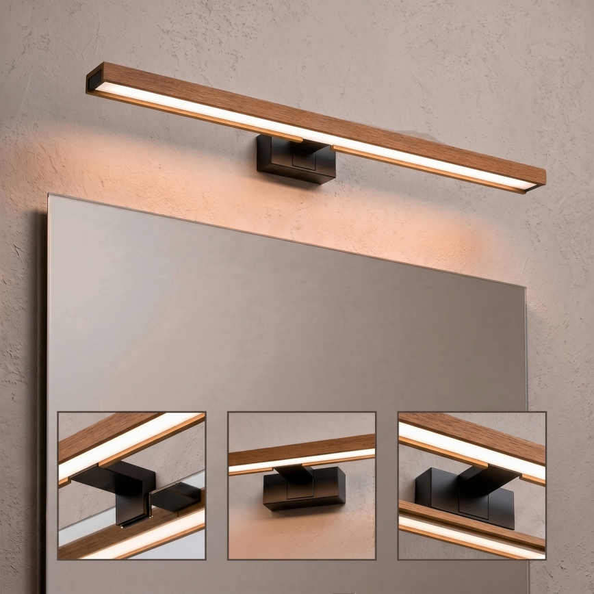 Brilagi - LED vonios veidrodžio apšvietimas WOODY MIRROR 3v1 LED/15W/230V 80 cm IP44 juoda/vyšnios ąžuolas