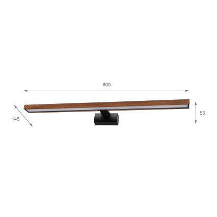 Brilagi - LED vonios veidrodžio apšvietimas WOODY MIRROR 3v1 LED/15W/230V 80 cm IP44 juoda/vyšnios ąžuolas