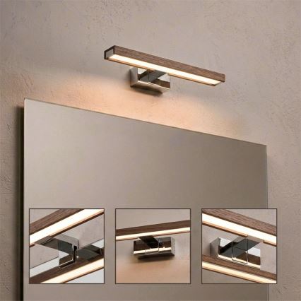 Brilagi - LED vonios kambario veidrodžio apšvietimas WOODY MIRROR 3in1 LED/8W/230V 40 cm IP44 blizgus chromas/ąžuolas/riešutas