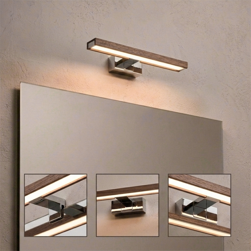 Brilagi - LED vonios kambario veidrodžio apšvietimas WOODY MIRROR 3in1 LED/8W/230V 40 cm IP44 blizgus chromas/ąžuolas/riešutas