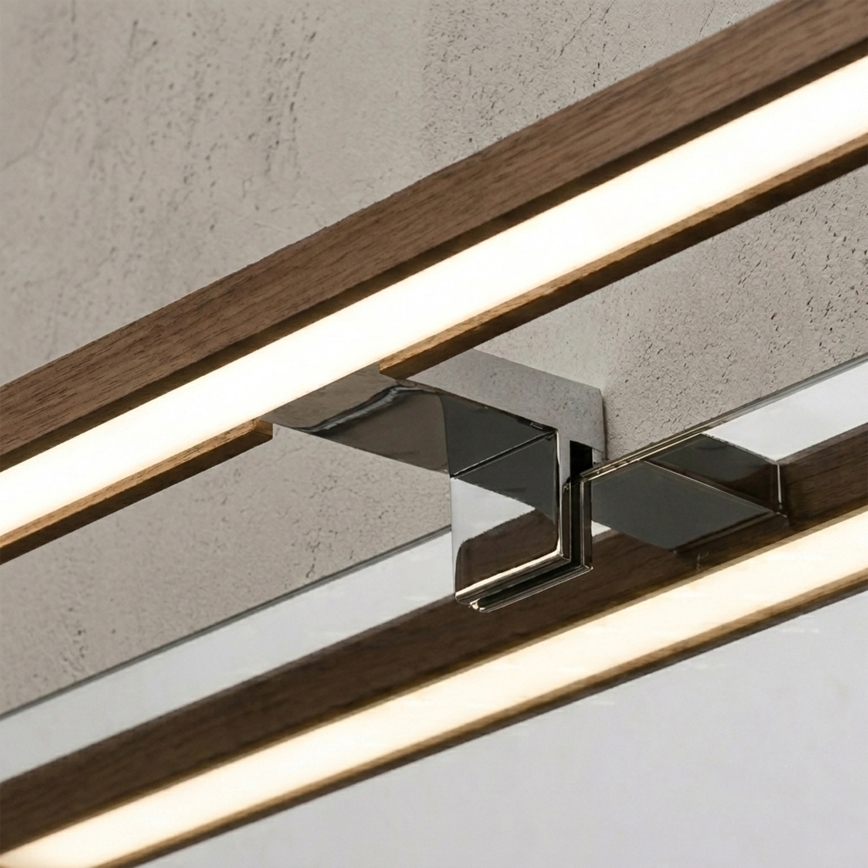 Brilagi - LED vonios kambario veidrodžio apšvietimas WOODY MIRROR 3in1 LED/8W/230V 40 cm IP44 blizgus chromas/ąžuolas/riešutas