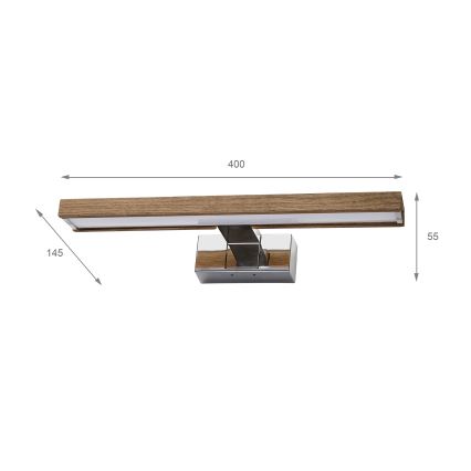 Brilagi - LED vonios kambario veidrodžio apšvietimas WOODY MIRROR 3in1 LED/8W/230V 40 cm IP44 blizgus chromas/ąžuolas/riešutas
