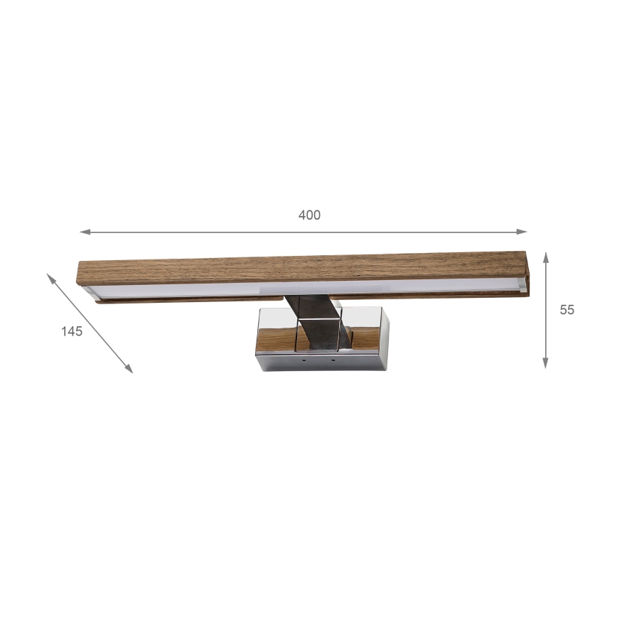 Brilagi - LED vonios kambario veidrodžio apšvietimas WOODY MIRROR 3in1 LED/8W/230V 40 cm IP44 blizgus chromas/ąžuolas/riešutas